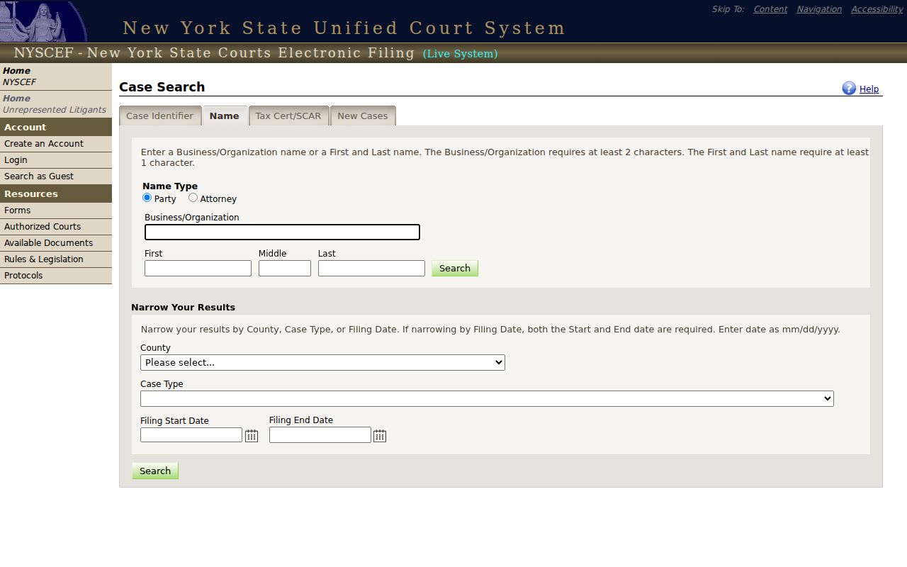 Oyster Bay residents directory NYSCEF name search