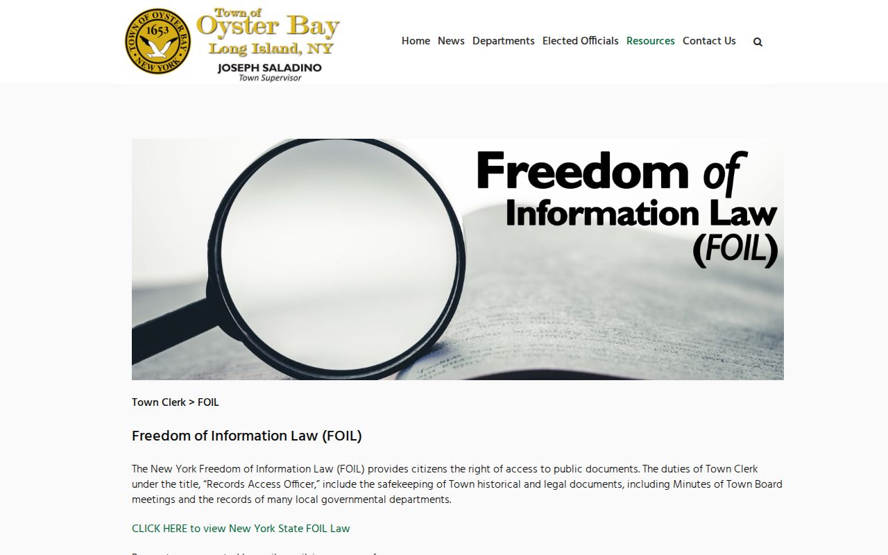 Oyster Bay residents directory Town FOIL request options